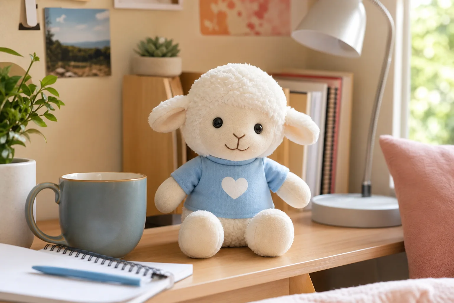 Plush gift on a bright desk