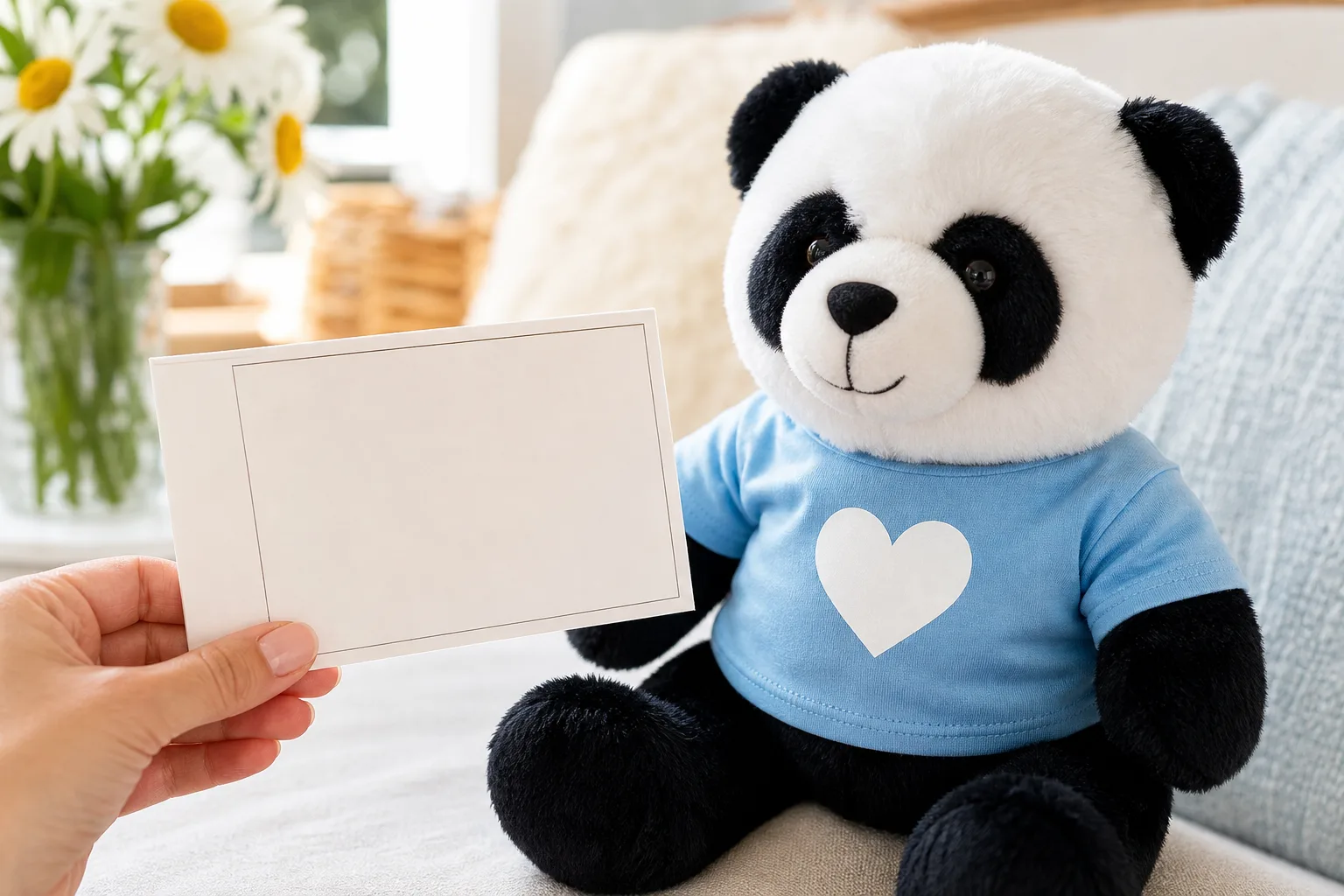 Writing a personal gift message beside the plush